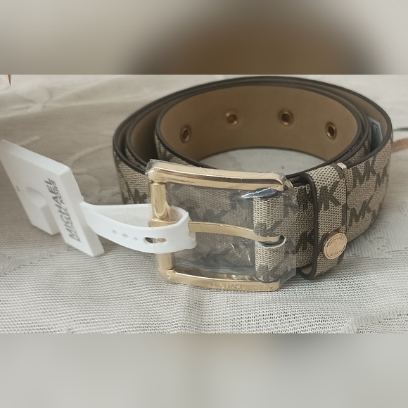 Michael Kors Accessories - Authentic Michael Kors Womens Gold MK Buckle Belt Light Brown Signature Belt